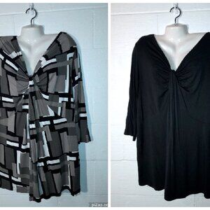 ellos Plus Size 1X 22/24 Stretch V-Neck Knot-Front 3/4 Sleeve Tunic Top Set of 2